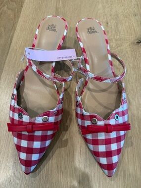 wild fable Red and White Gingham Pointed Toe Bow Mules